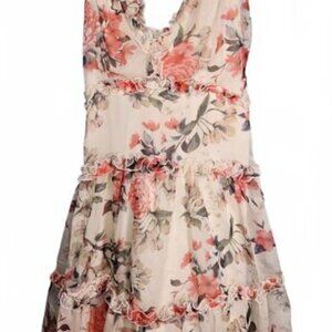 Windsor Flirty in Floral Women's Chiffon Babydoll V Neck Tiered‎ Dress Medium